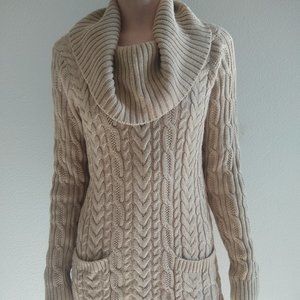 Jeanne Pierre Cowl Neck Sweater Dress, Tan, Size S